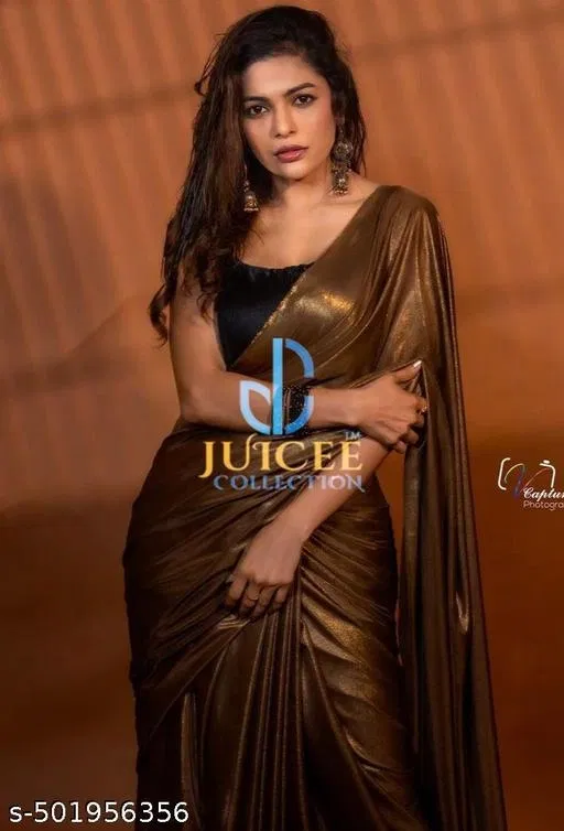 Lycra Solid Saree for Women, Brown (6.3 m)