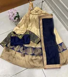 Satin Ethnic Motif Un Stitched Lehenga with Choli & Dupatta for Women (Navy Blue & Beige)