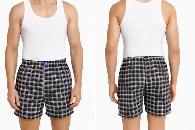 Polycotton Checkered Boxers for Men (Navy Blue, M)