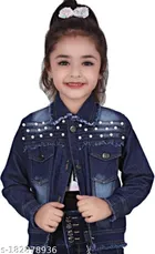 Denim Solid Jacket for Girls (Navy Blue, 3-4 Years)