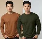 Polyester Textured Round Neck T-shirt for Men, Multicolour, Pack of 2 