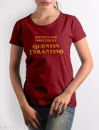 Cotton Round Neck Printed T-Shirt for Women (Maroon, XL)