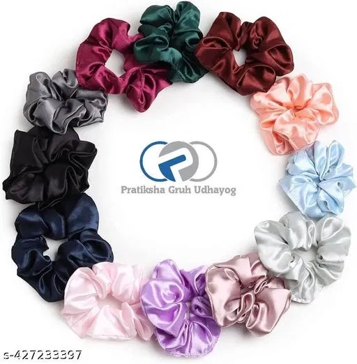 Stylish Fabric Scrunchies for Women (Multicolor, Pack of 8)