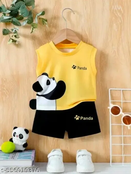 Cotton Blend Printed Clothing Set for Boys (Yellow, 3-4 Years)