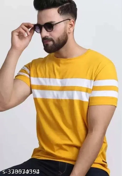 Cotton Blend T-shirt for Men, Yellow (S)