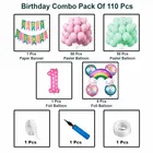 Rainbow Theme 1st Happy Birthday Decoration Items For Girls , Multicolor, Pack of 110