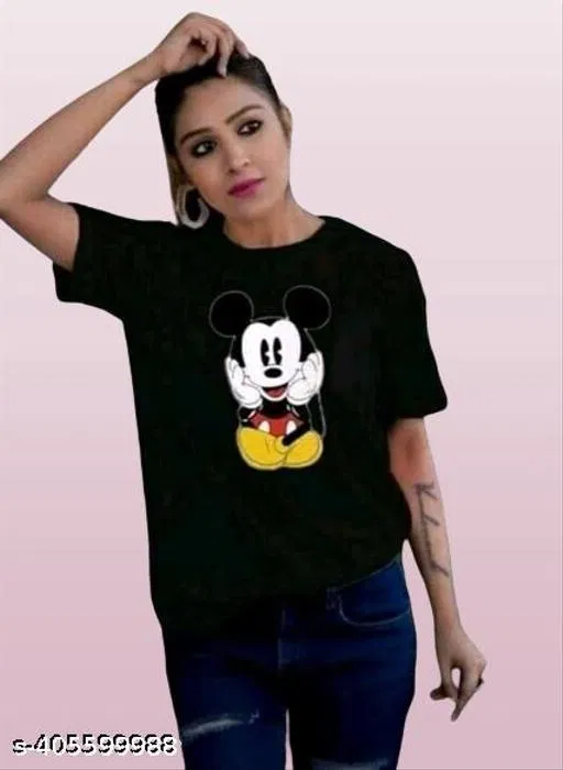 Cotton Blend T-shirt for Women, Black (XL)