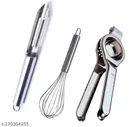 Stainless Steel Peeler with Whisk & Lemon Squeezer (Silver, Set of 3)