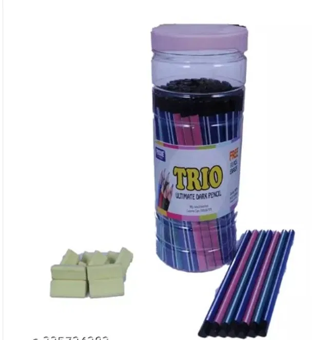 Combo of Posshe Super Dark Pencils (100 Pcs) with Container & 10 Pcs Erasers (Multicolor, Set of 2)