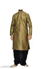 Banarasi Dupion Silk Solid Kurta with Dhoti for Men 