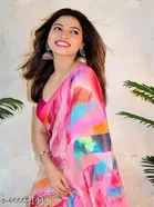Georgette Printed Saree for Women, Pink 