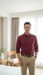 Full Sleeves Printed Shirt  For Men, Maroon 