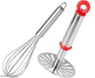 Stainless Steel Masher with Whisk (Silver, Set of 2)