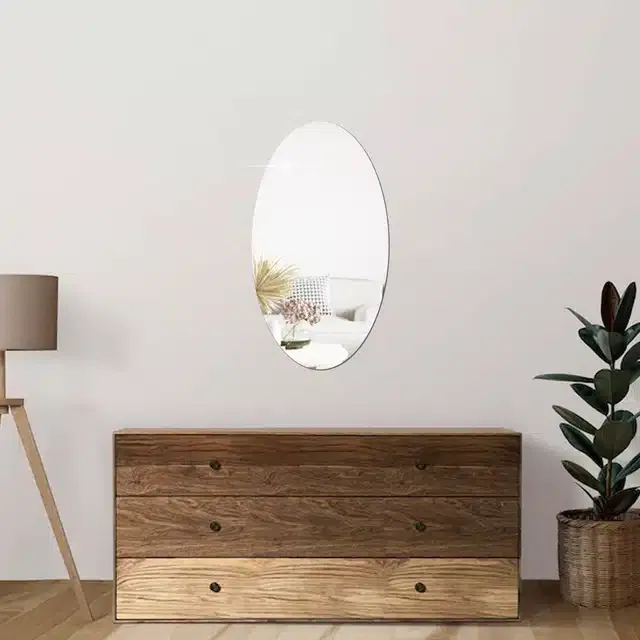 Acrylic Oval Shaped Wall Mirror Stickers (Silver, 20x30 cm)