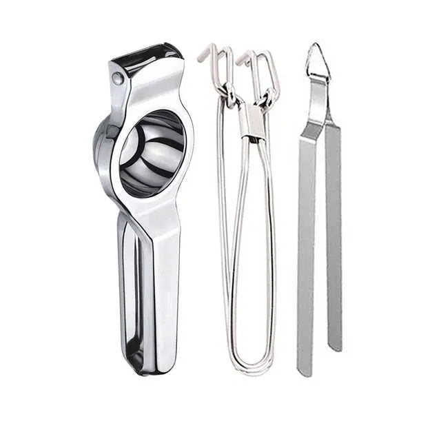 Oc9 Stainless Steel Lemon Squeezer & Pakkad & Roti Chimta Kitchen Tool Set (O-8)