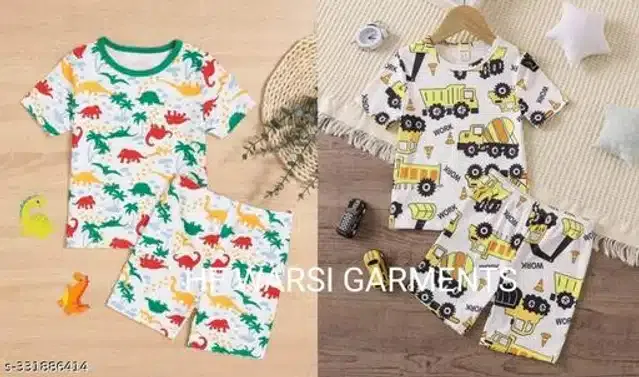 Art Silk Half Sleeves T-Shirt with Pant Clothing Set for Kids (Multicolor, 0-1 Years) (Set of 2)