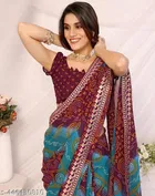 Georgette Printed Saree for Women, Brown 