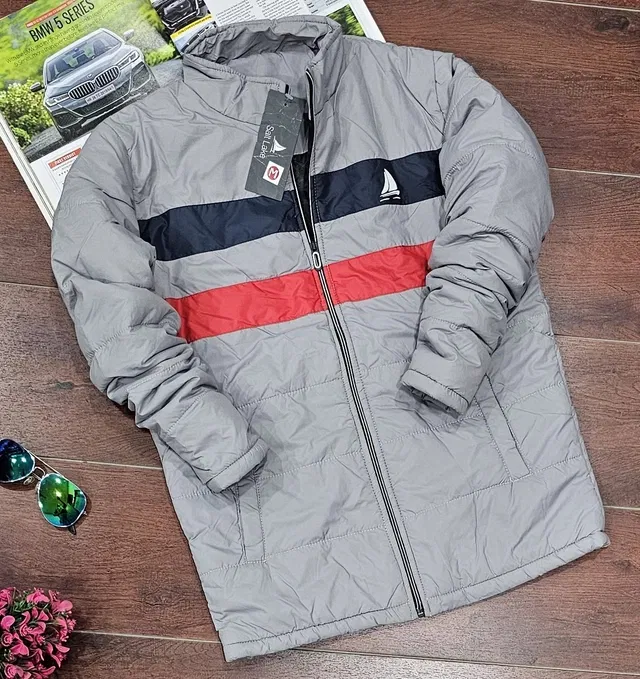 Polyester Colorblocked Jacket for Men (Grey, XXL)
