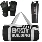 Polyester Printed Gym Bag with Gloves & Shaker Bottle 