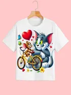 Polyester Printed T-Shirt for Kids, White 