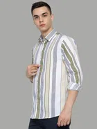 Full Sleeves Striped Shirt for Men (Beige, M)