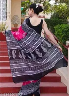Crepe Printed Saree for Women, Black 