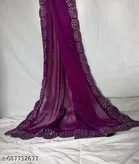 Georgette Printed Saree For Women, Purple