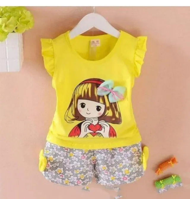 Hosiery Clothing Set for Girls (Yellow, 1-2 Years)
