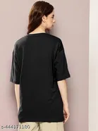 Cotton Blend Printed T-shirt for Women, Black 