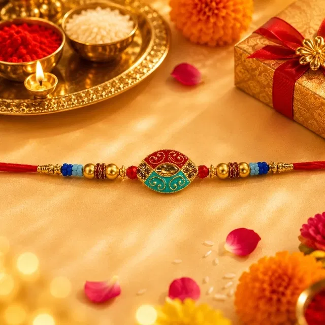 Designer Golden Moti Rakhi for Brother