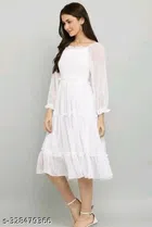 Georgette Full Sleeves Dress for Women (White, S)