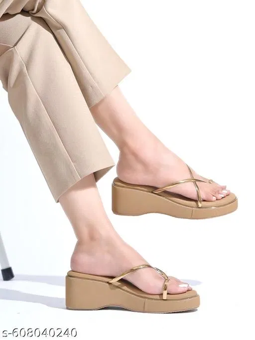 Shoetopia Golden Wedge Sandals (Size IND-6)
