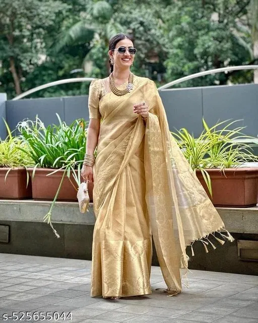 Tissue Silk Banarasi Kanjivaram Saree for Women (Green)