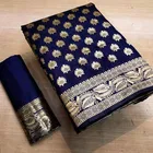 Litchi Silk Zari Woven Saree for Women, Navy Blue 