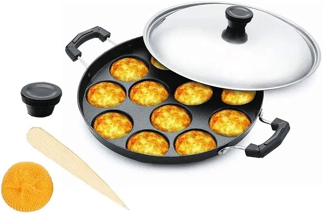 Aluminium Appam Maker with Lid, Silver, Pack of 1