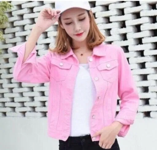 Cotton Blend Solid Jacket for Women, Pink (XL)
