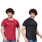 Round Neck Solid T-Shirt for Men (Black & Maroon, S) (Pack of 2)