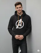 Fleece Printed Hoodie for Men, Black 