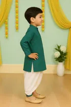 Cotton Blend Printed Kurta & Paints Set for Boys , Green 