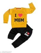 Hosiery Cotton Full Sleeves Clothing Set for Kids (Mustard & Black, 6-9 Months)