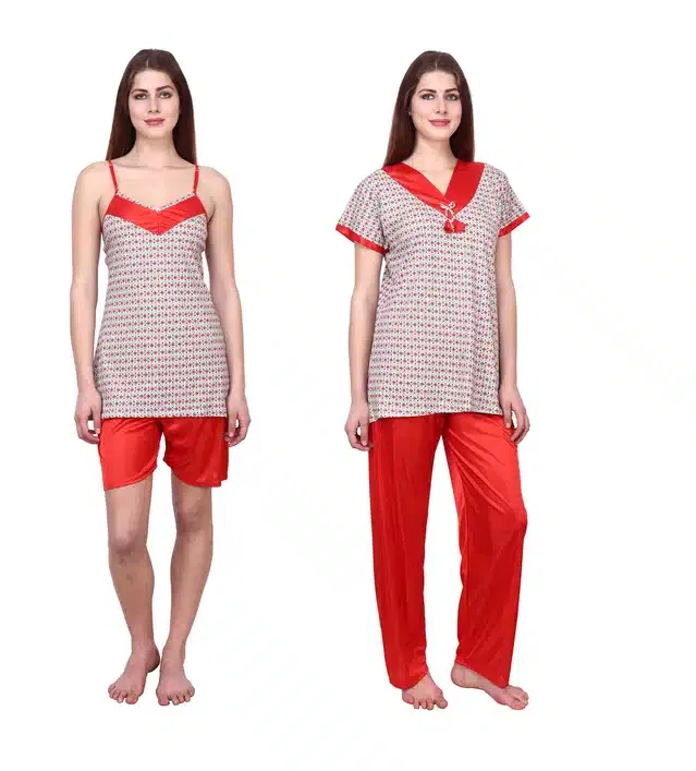 Nightdress for Women (Red, Pack of 2)