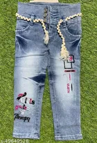 Denim Embroidered Jeans for Girls (Blue, 2-3 Years)