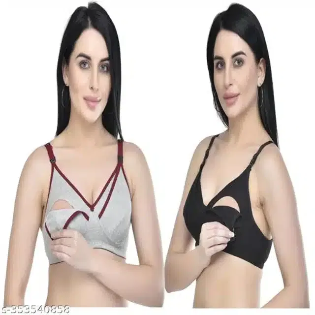 Polycotton Feeding Bra for Women (Assorted, 32C) (Pack of 2)
