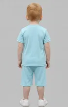 Cotton Blend Solid Clothing Set for Boys, Aqua Blue 