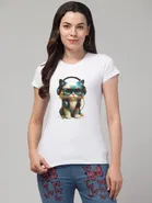 Cotton Blend Printed T-shirt for Women, White 