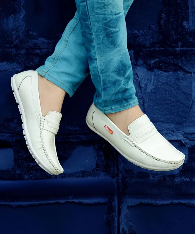 velvet loafer shoes for men (White, 7)