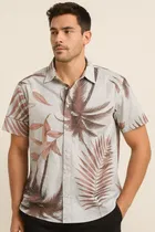 Half Sleeve Printed Shirt for Men (Peach, S)