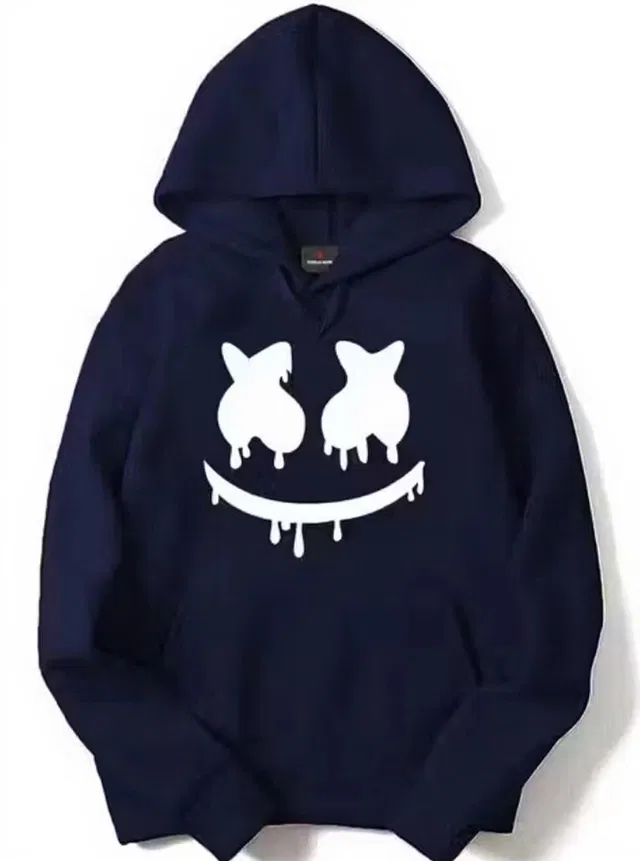 Marshmellow Printed Fleece Hoodie for Men (Navy Blue, XL)