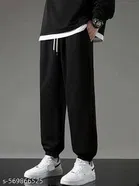 Cotton Blend Solid Trackpant for Men, Black 