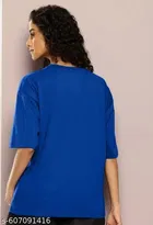 Cotton Blend Printed T-shirt for Women, Blue 